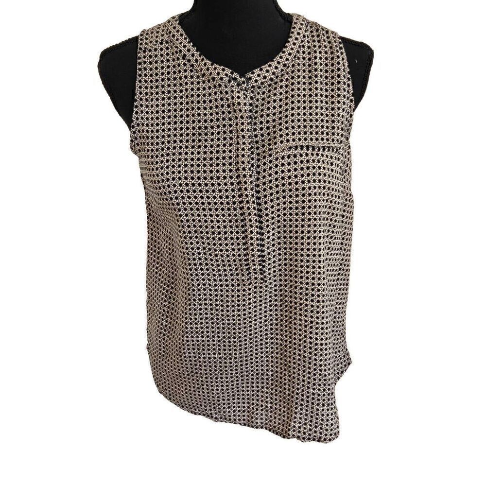 Ava Christine Womens Black White Geometric Pattern Sleeveless Blouse Medium